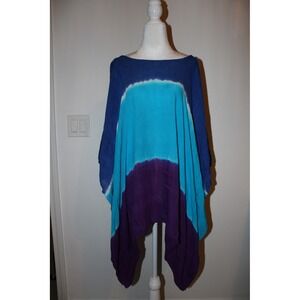 Island Planet Tie Dye Kaftan Tunic Top Blue Purple Rayon‎ Boho One Size